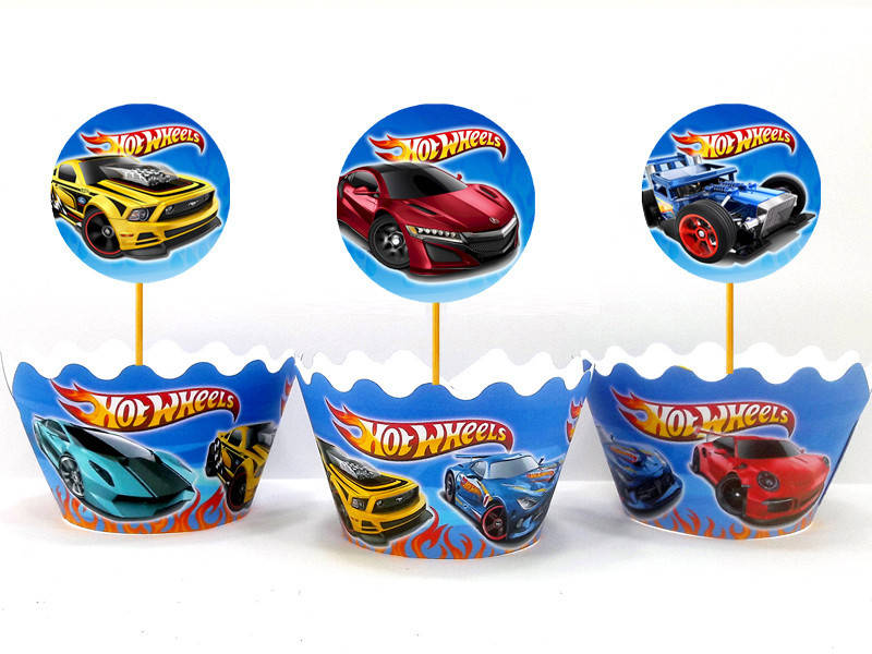 

Набор для капкейков Хот Вилс топперы и накладки на корзинки (10+10)-