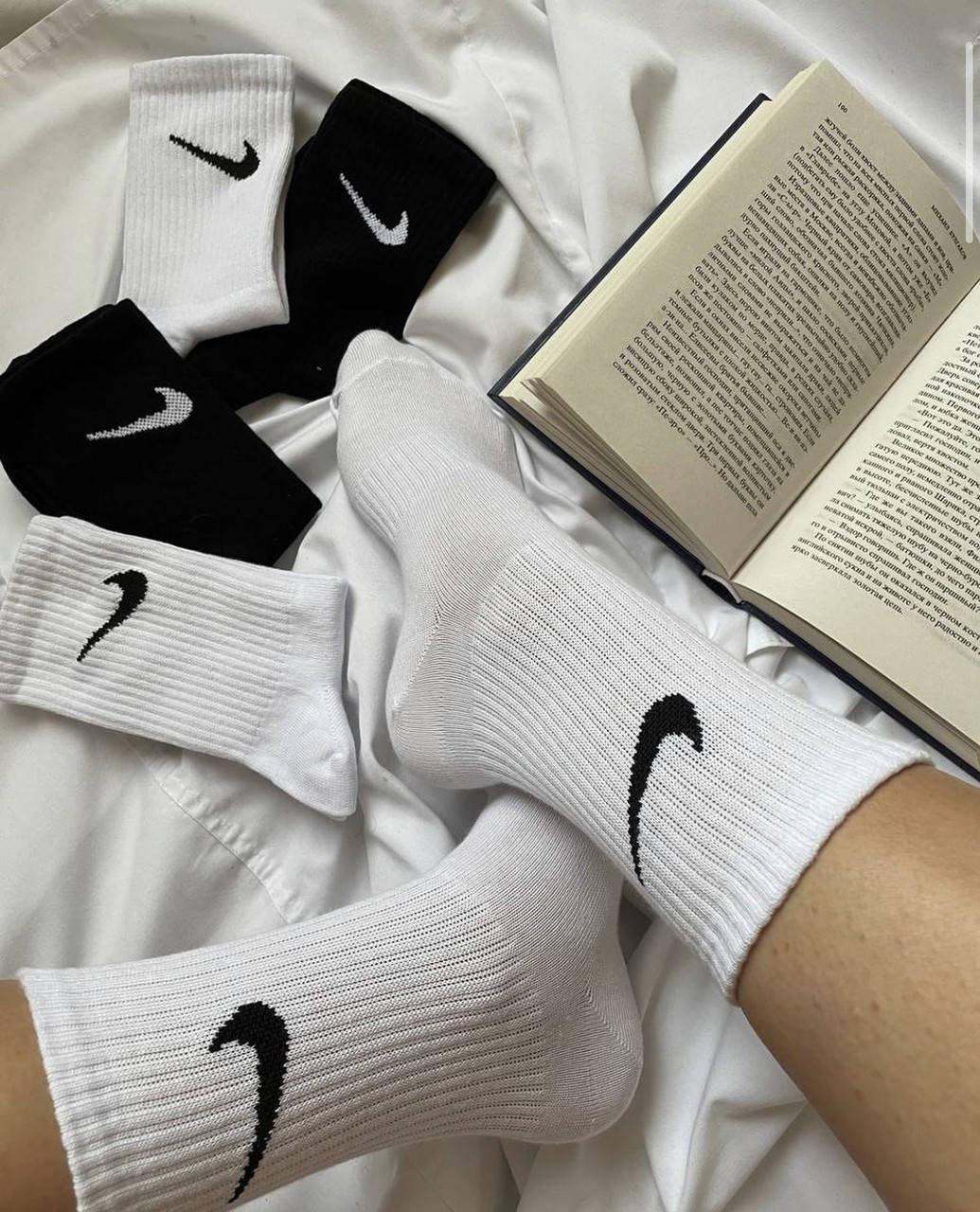 

Носки Nike высокие спортивные носки Найк белые тренировочные с логотипом