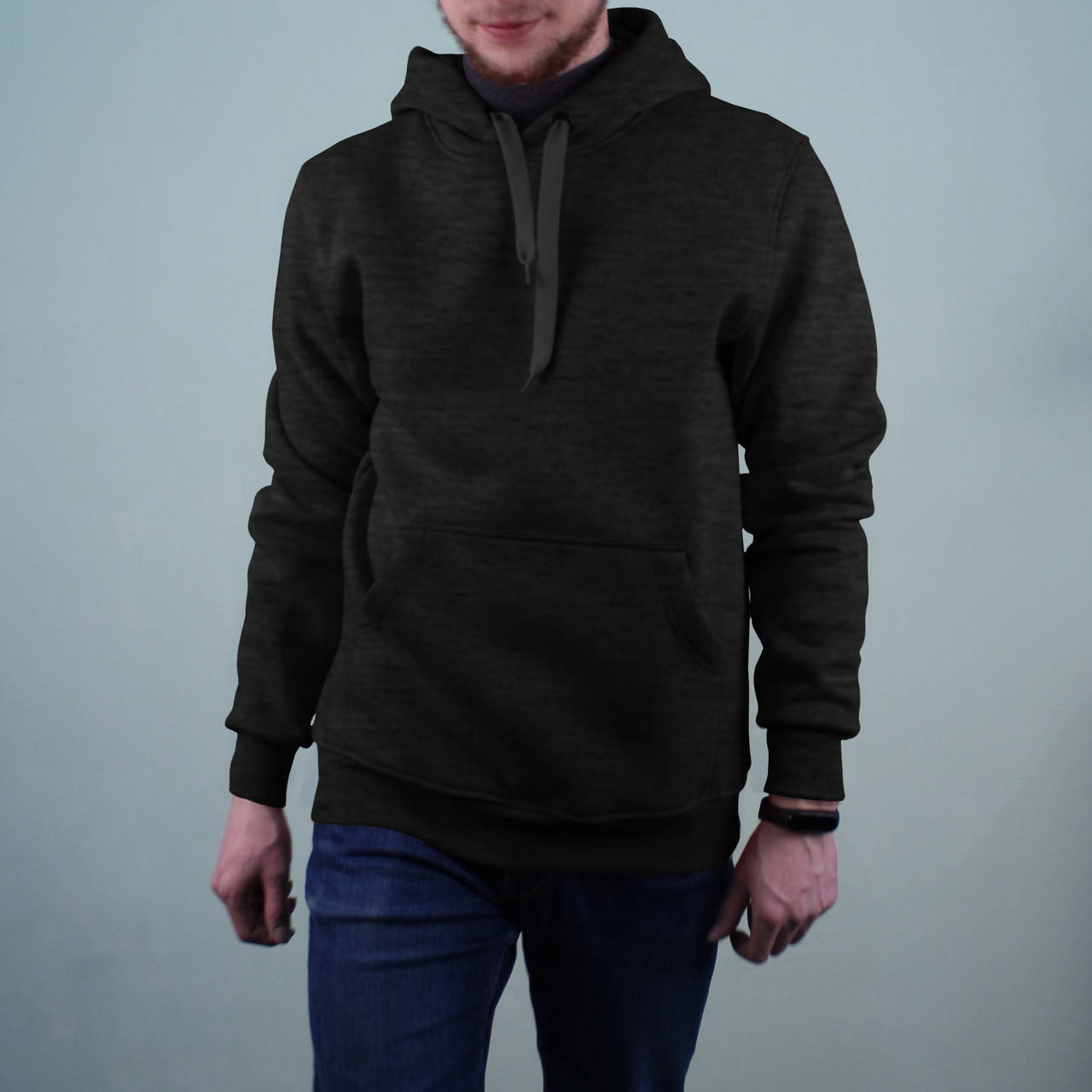 

Толстовка мужская худи антрацит кенгуру с капюшоном (утепленная/облегченная), Серый