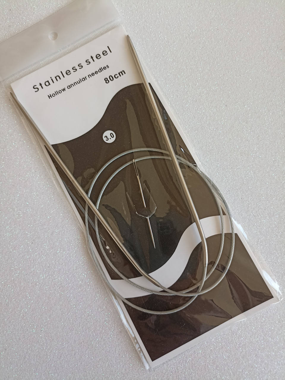 

Спицы вязальные металлические, на тросике размер 3мм (80см), Серый