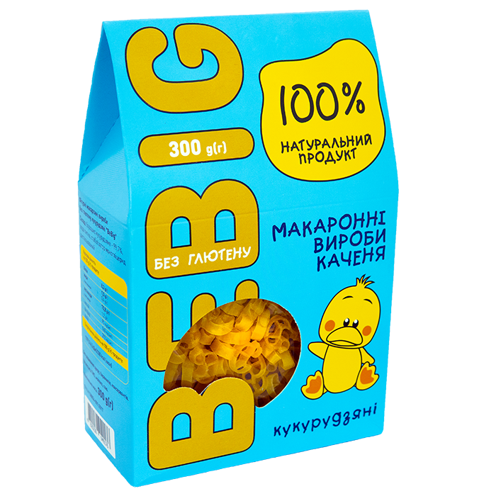

Макароны без глютена фигурные кукурузные Уточки тм Bebig, 300г