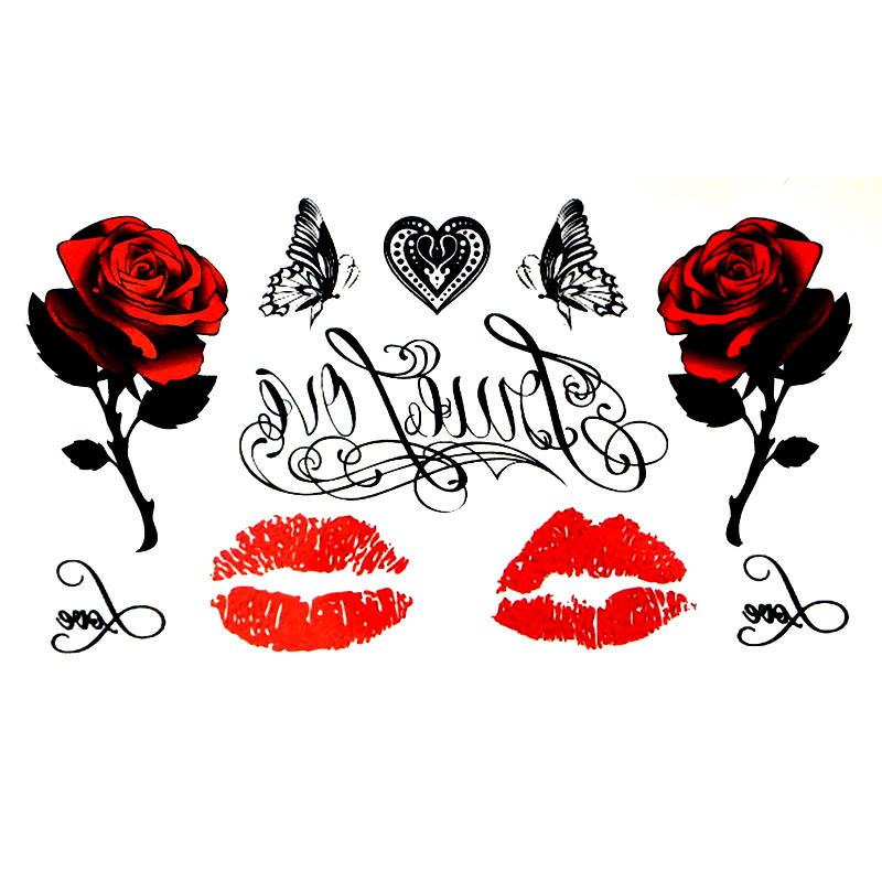 

Флеш тату Rose, love, Kiss переводная-временная татуировка, водостойкая