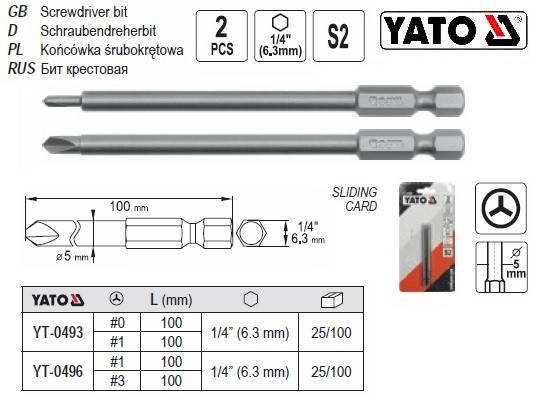 

Насадка отвертки бита YATO Польша TRI-WING 1/4" № 1/3х100 мм 2 штуки YT-0496