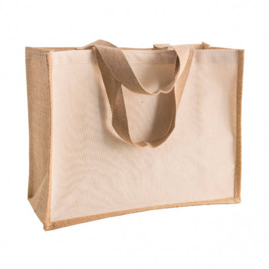 

Сумка для покупок бежевая LaPalma из джута с цветными вставками из канваса, широкое дно Бежевый