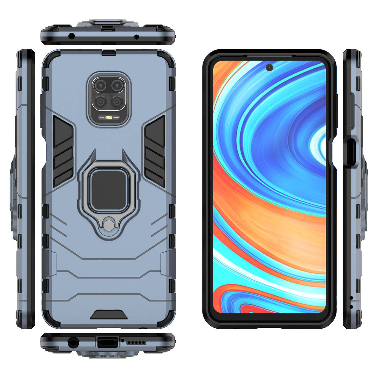 

Бронированный чехол для Xiaomi Redmi Note 9 Pro с кольцом Navy Blue, Голубой