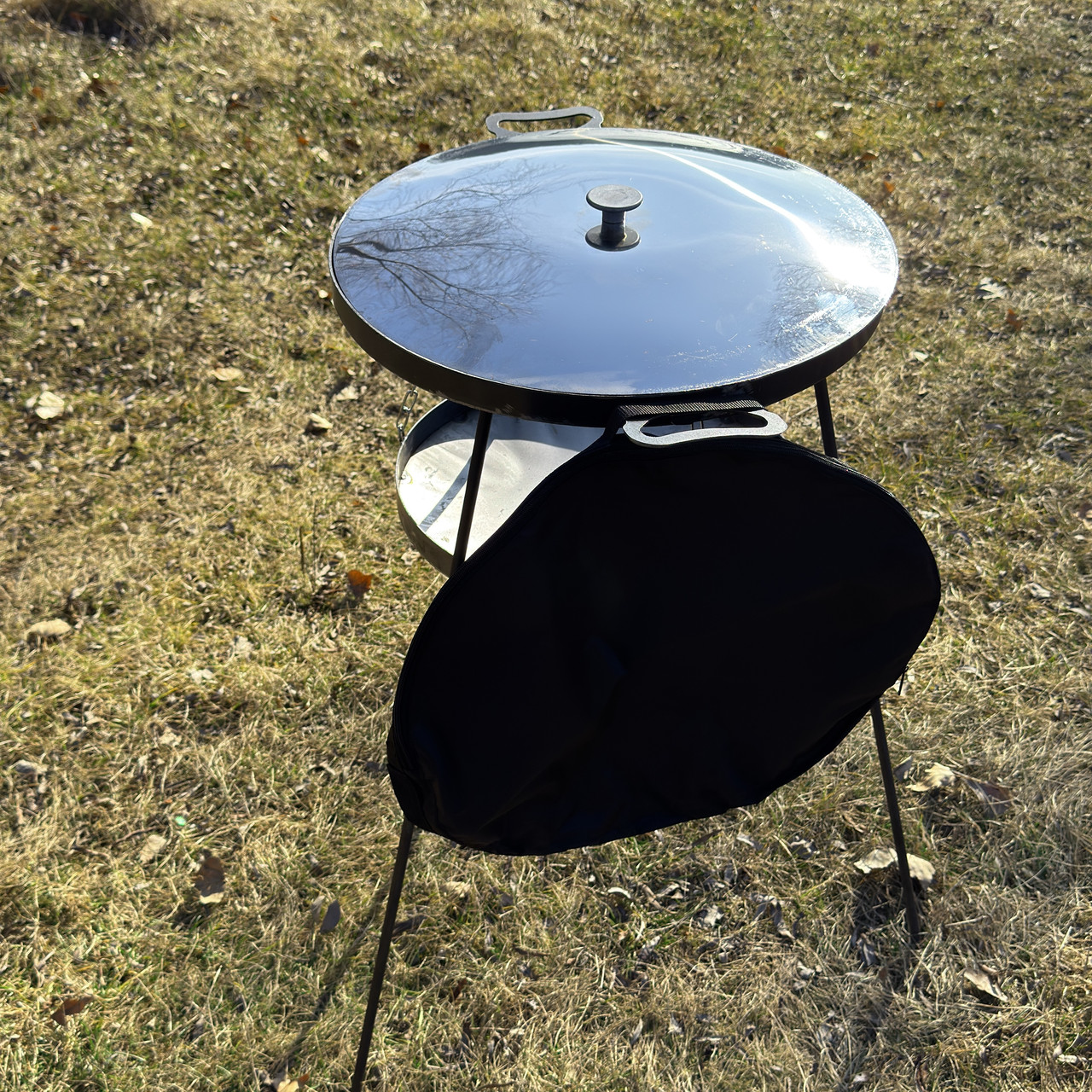 Сковорода з диска 50 см із кришкою нержавійкою та підставкою для вогню на розбірних ногах