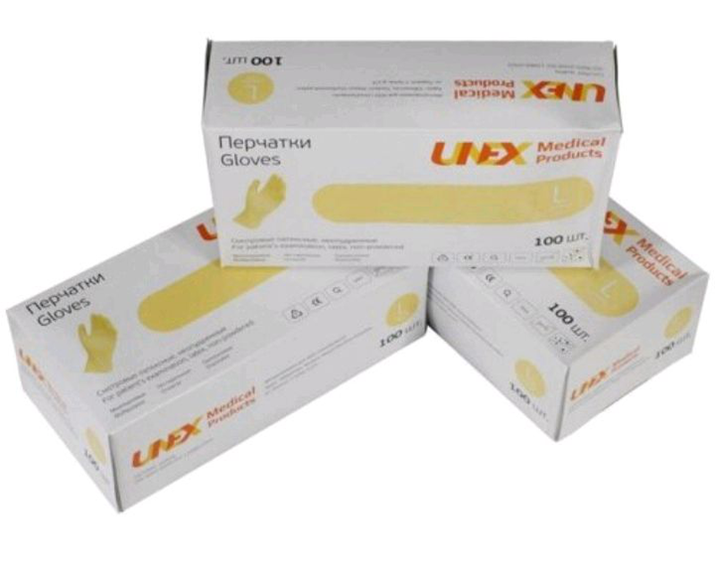 

Перчатки латексные UNEX белые опудренные размер, Белый