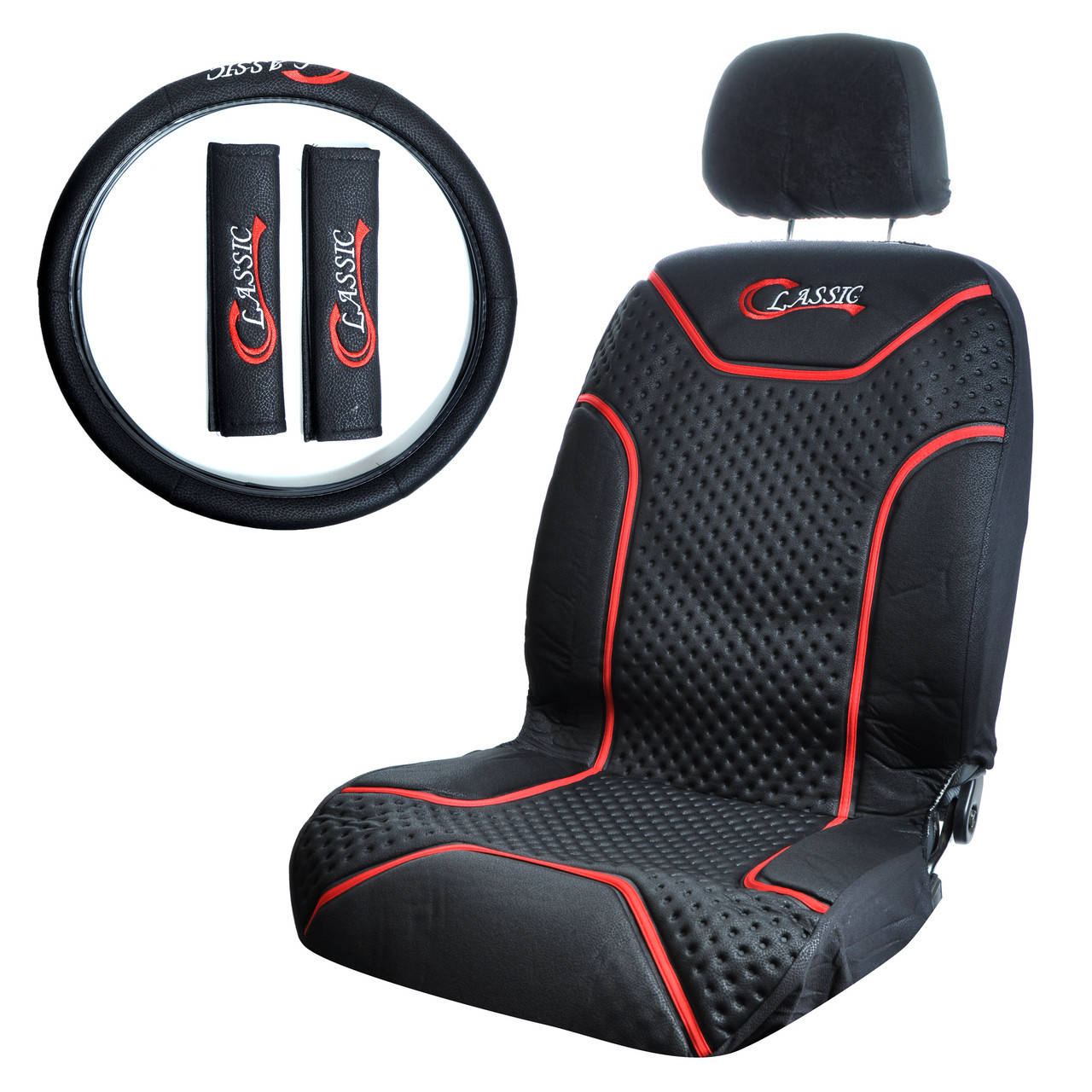

Авто чехлы черные Classic AG-C72621 MILEX (с оплетом руля и накладками на ремни)