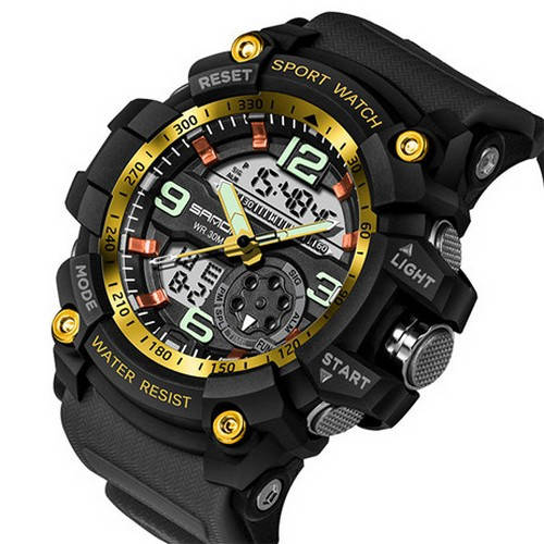 

Часы мужские противоударные водонепроницаемые Sanda 759 Black-Gold