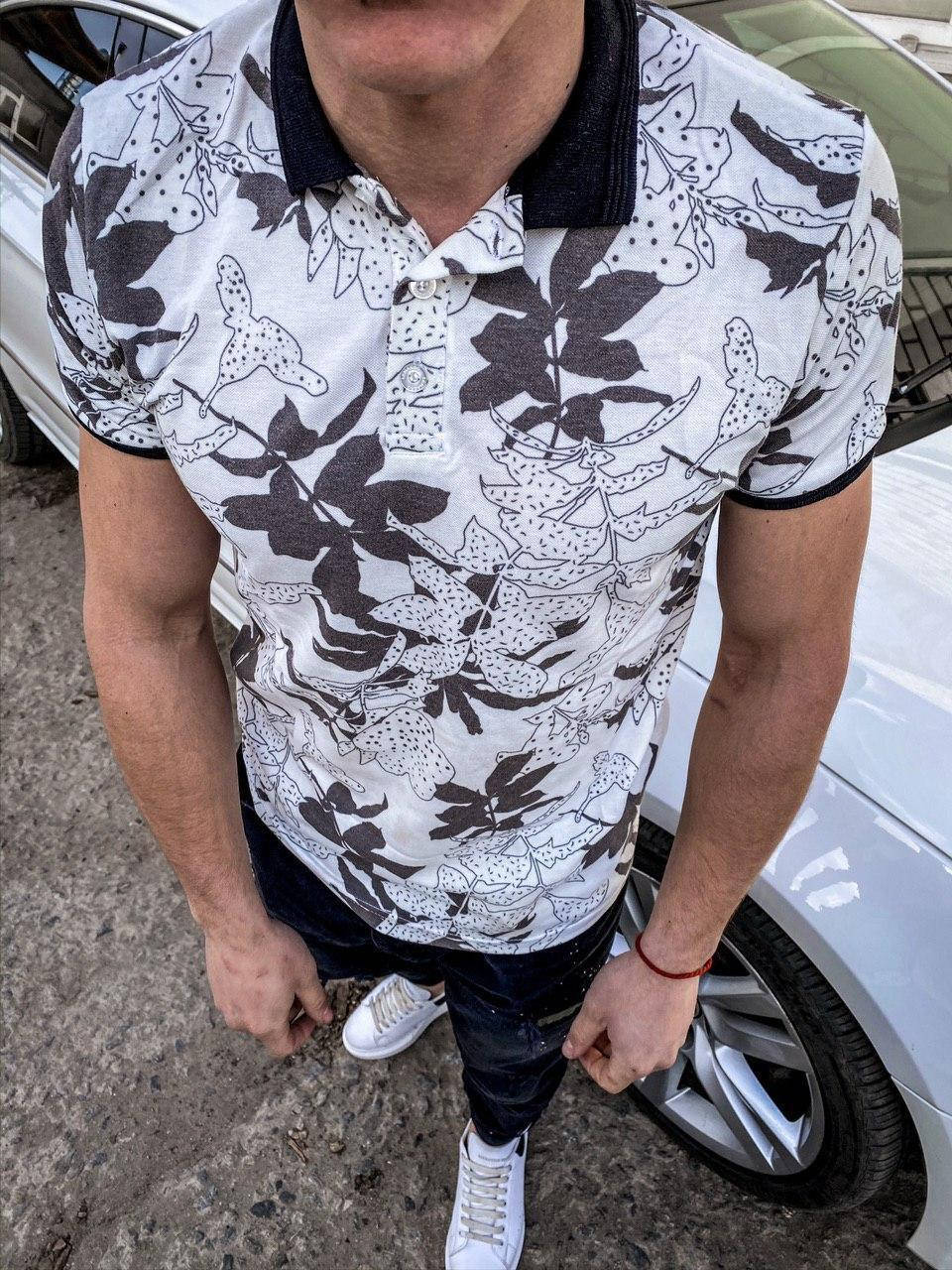 

Мужское стильное поло (футболка) / цветы. 2