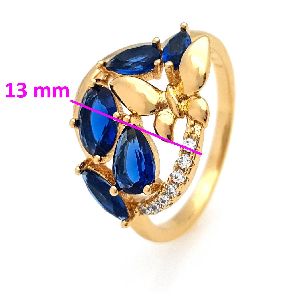 

Кольцо Бабочка со вставками синего циркония, p. 17, р. 18, р. 19, р. 19,5, позолота Xuping, 18К