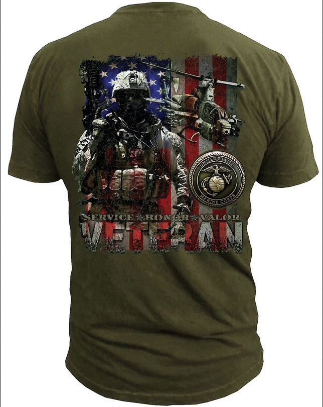 

Футболка мужская USMC "Veteran Flag" T-Shirt Флаг ветеранов Black Ink Design США XL