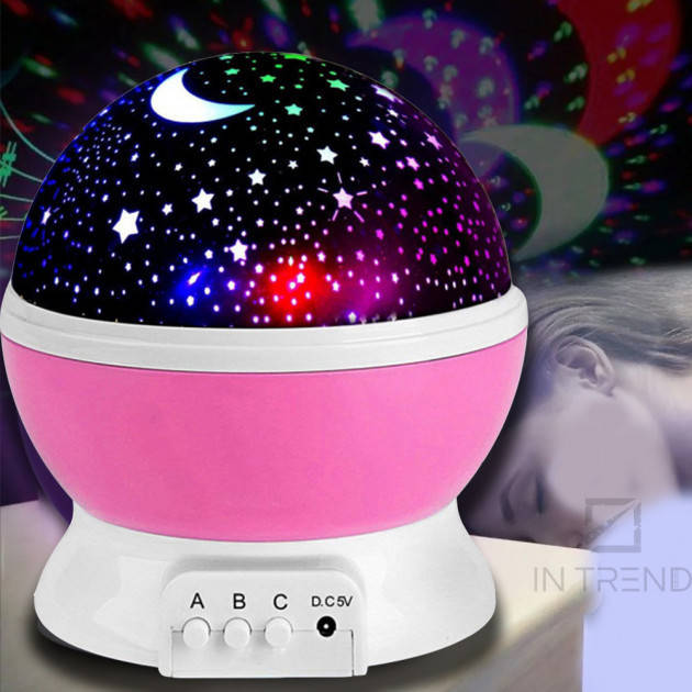 

Детский ночник-проектор звездное небо Star Master Dream вращающийся розовый.