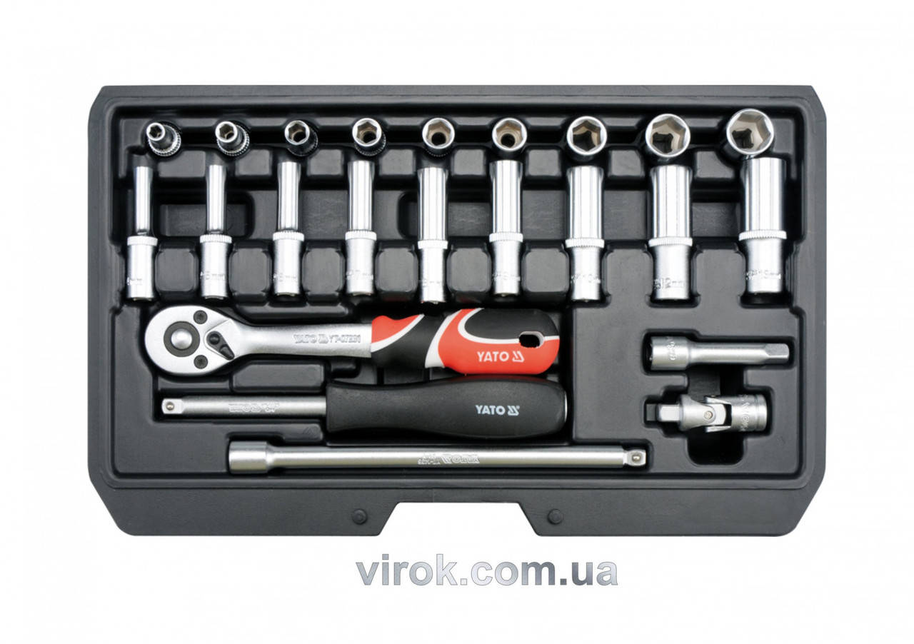 

Набор головок торцевых YATO 1/4" М4-13 мм 23 предмета YT-14451