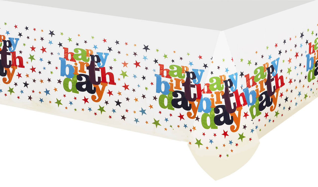 

Скатерть праздничная универсальная полиэтиленовая " Happy Birthday звезды "