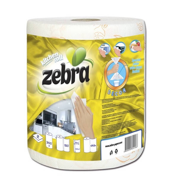 

Двухслойные бумажные полотенца Zebra с рисунком 34,5 м, Белый