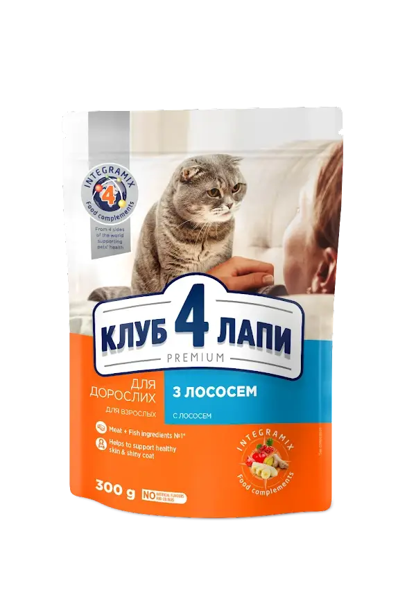

Сухой корм Клуб 4 Лапы для кошек с лососем, 300г