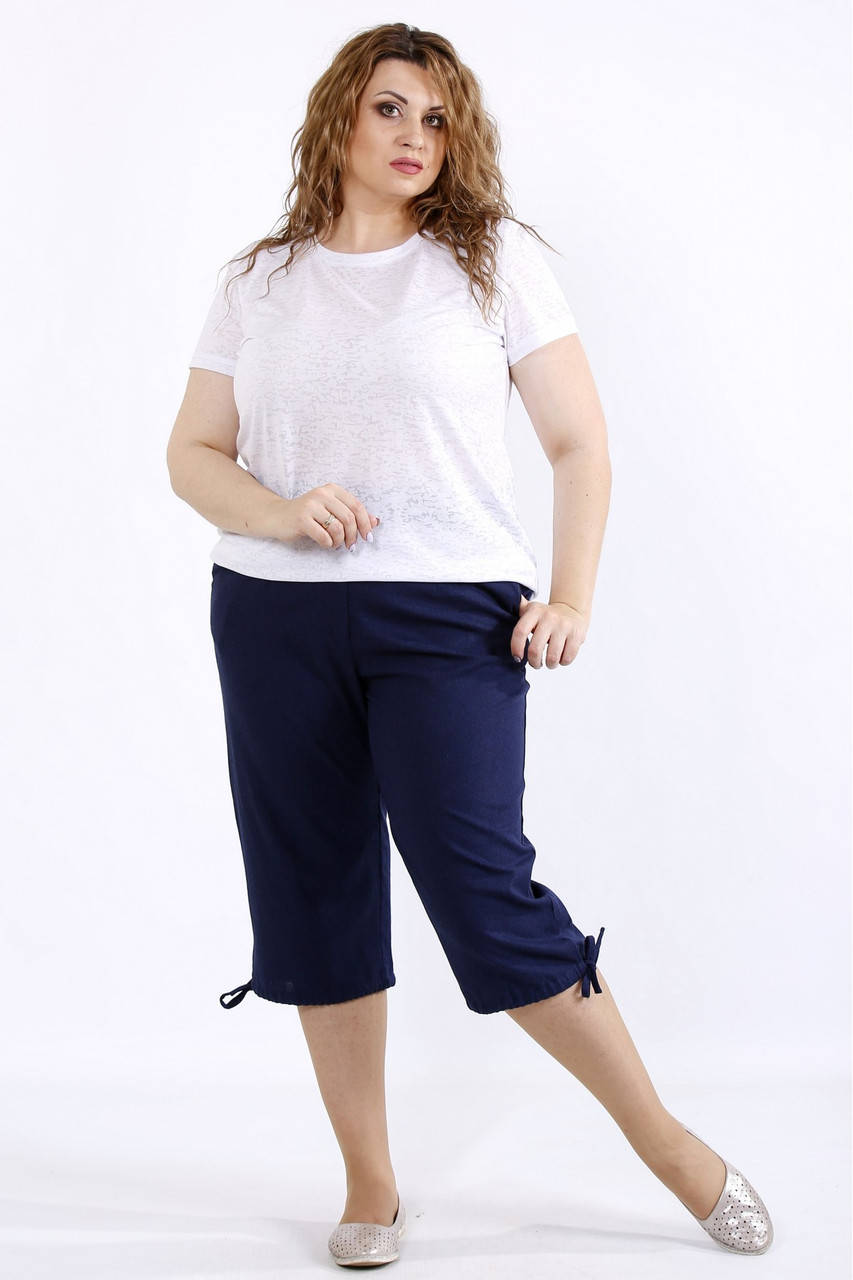 

Синие льняные капри женские летние свободные большого размера 42-74. b060-2 56, Синий