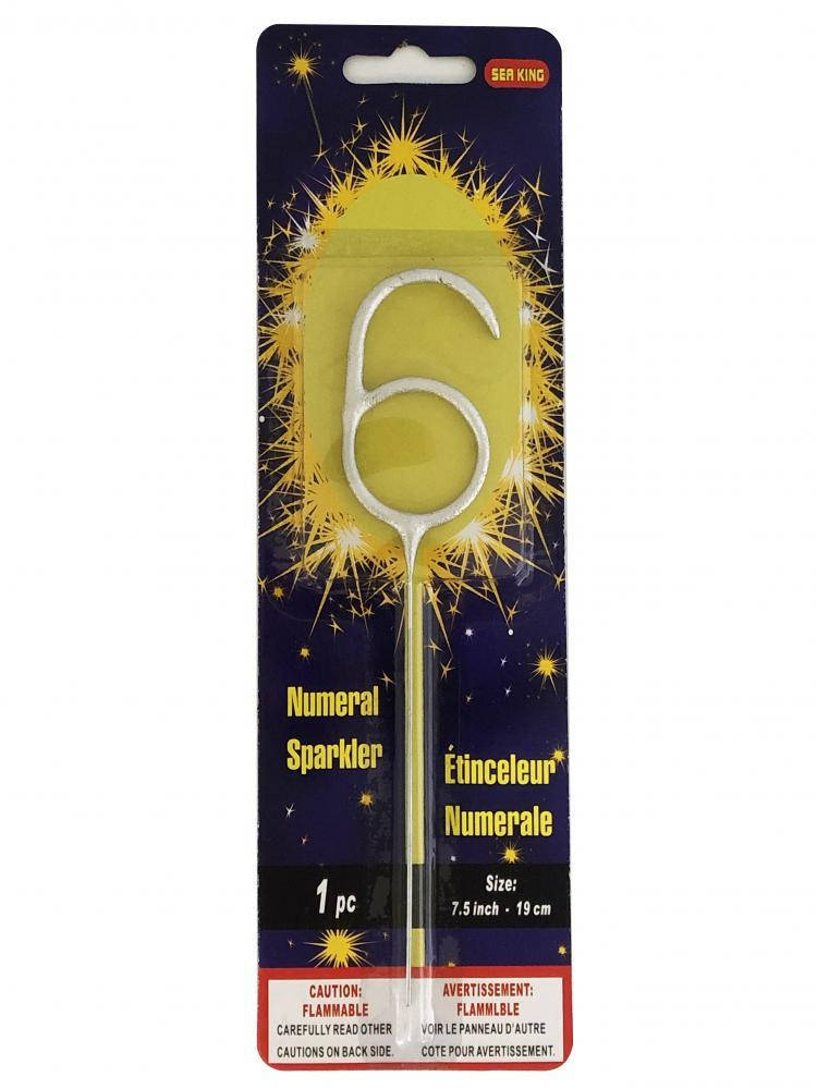 

Свічка цифра "6" бенгальський вогонь. Колір: Срiбло. Розмір: 16,5см.