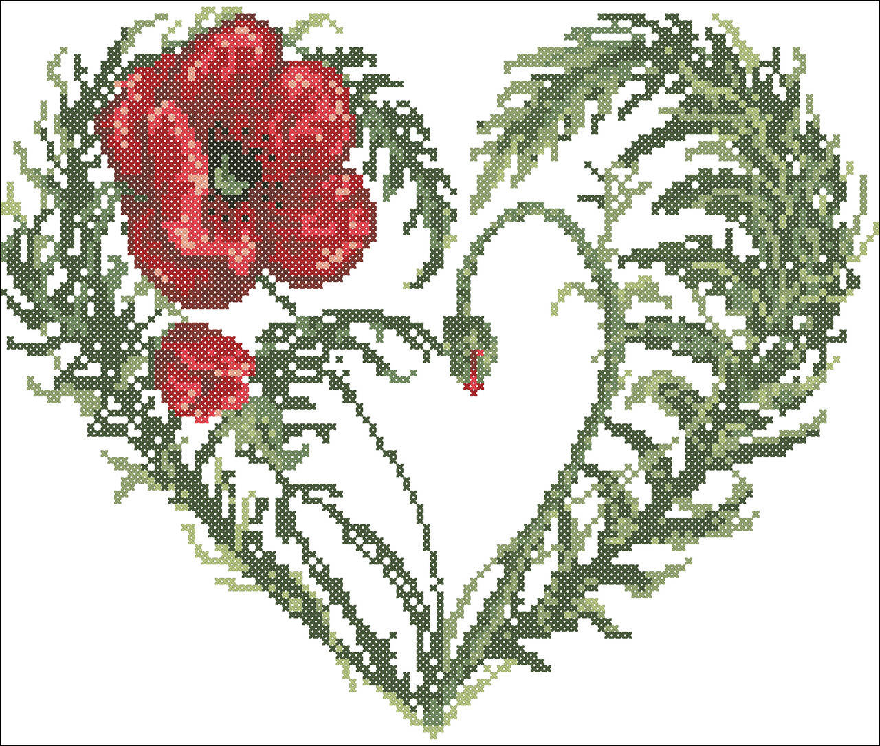 

Схема для вышивания бисером с цветами Маковое сердце С-27