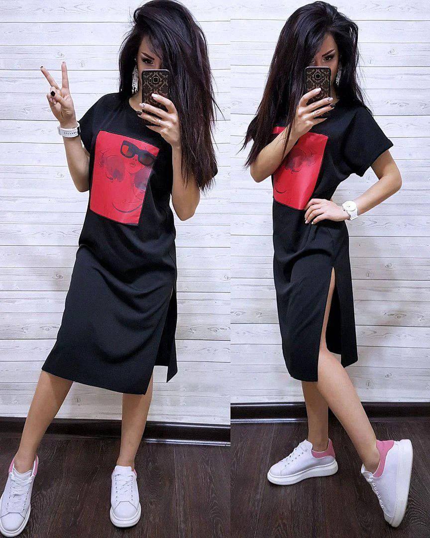 

Платье футболка свободное с накаткой по бокам разрезы