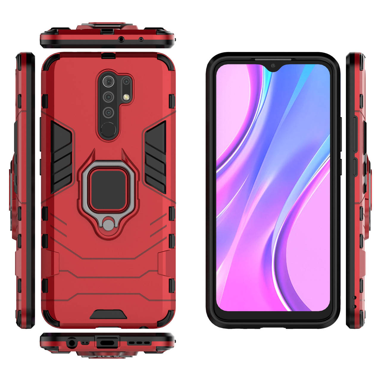 

Бронированный чехол для Xiaomi Redmi 9 с кольцом Red, Красный