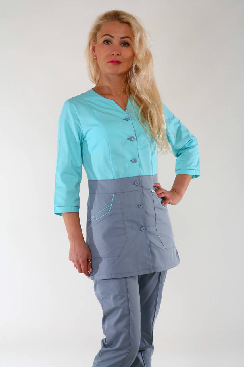 

Женский медицинский костюм серого цвета с мятой, костюм на пуговицах, необычный, р.42-66., Серый