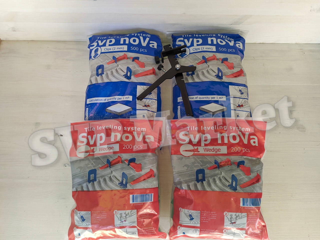 

Комплект свп "SVP-noVa" 1000 Зажим 1мм + 400 Клин + Инструмент металлический .