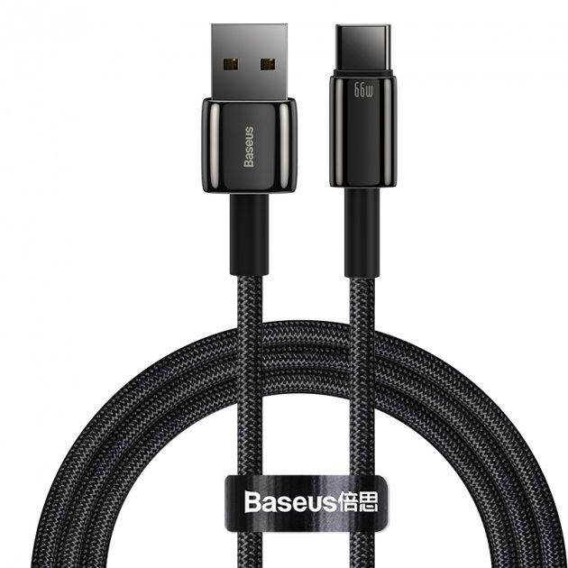 

Кабель Baseus Tungsten Gold Fast Charging Data Cable USB to Type-C 66W 1m Black, Черный