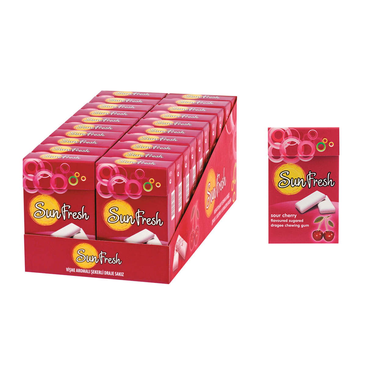 

:Жевательная резинка Sunfresh Fliptop Dragee Sour Cherry вишня подушечки