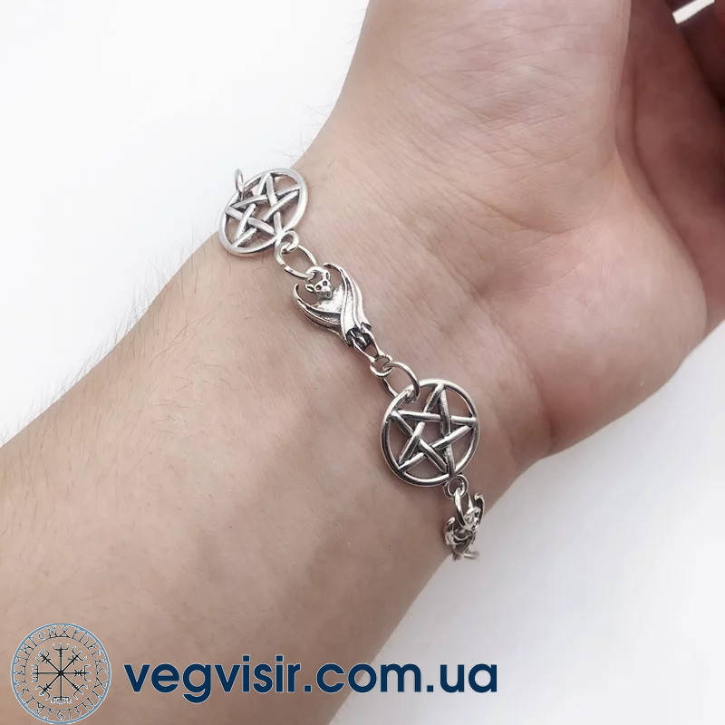 

Стильный браслет Пентаграмма и летучая мышь в стиле гранж готическом амулет оберег