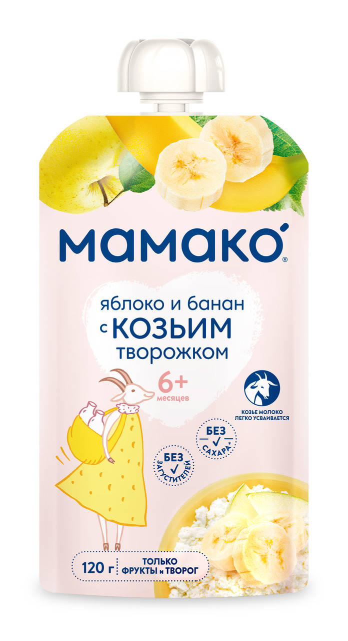 

Пюре детское «яблоко и банан с козьим творожком» Мамако, 120г