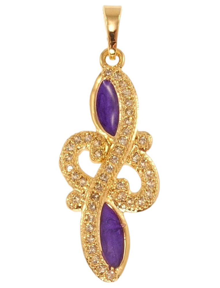 

Кулон Xuping Позолота 18K "Вензель с прокраской сиреневой эмалью и вставками циркония"