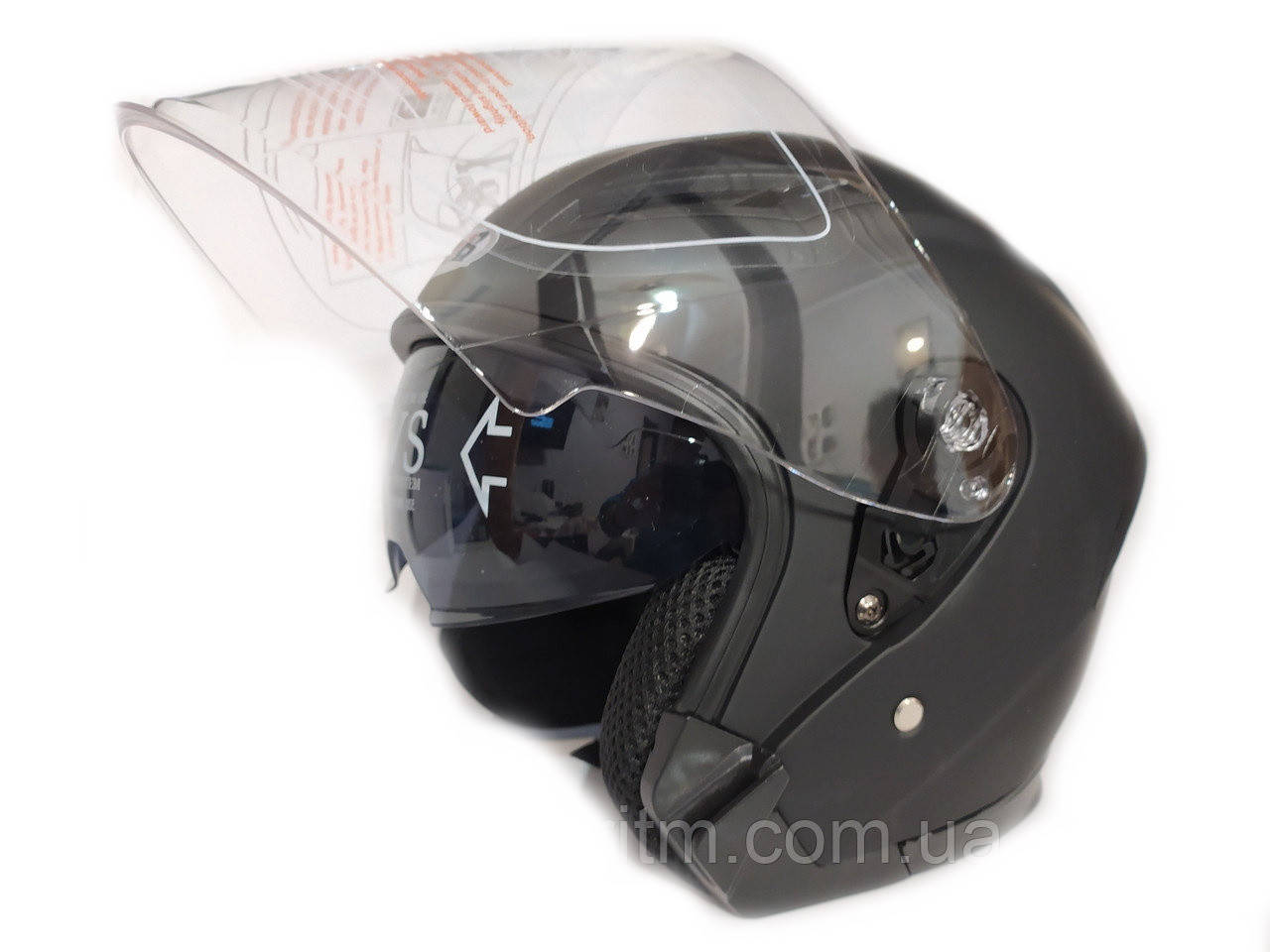 

Мото шлем открытый черный матовый с очками BYB, Синий