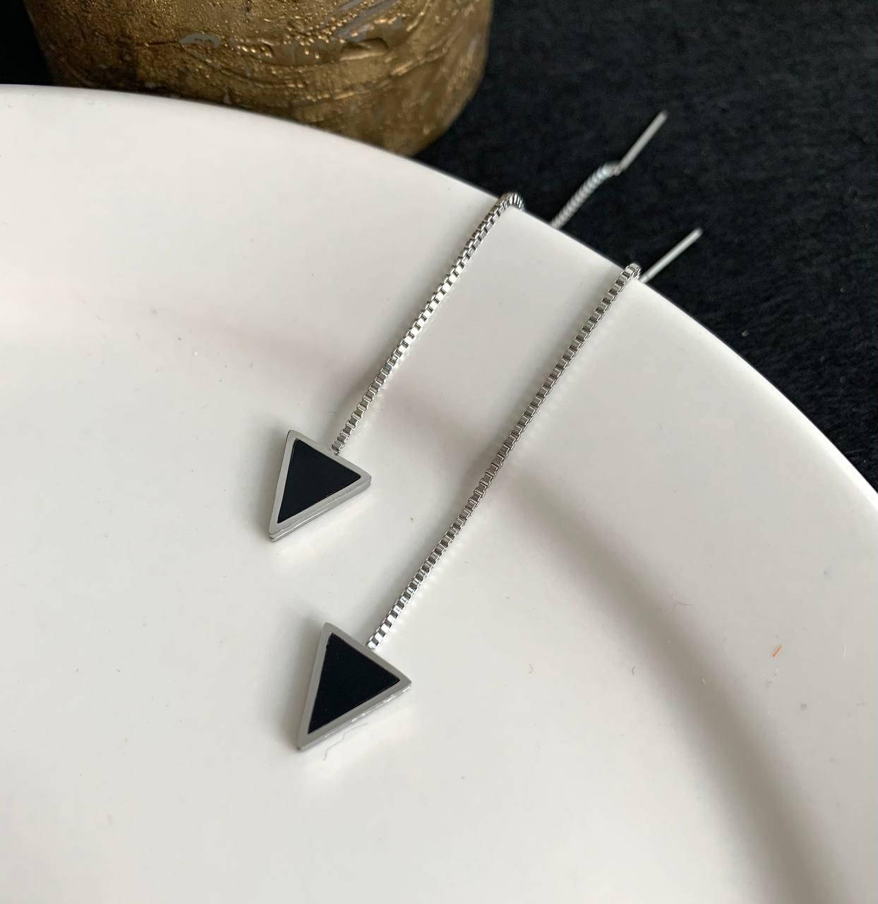 

Серьги протяжки длинные цвет серебро треугольник, сережки медицинский сплав xuping