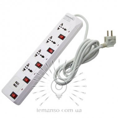 

Удлин. бел. 4 гн. универсальных 2м x 0.75mm 2USBx2.1A макс. 2000W c заземл. с кнопками Lemanso / LMK7311