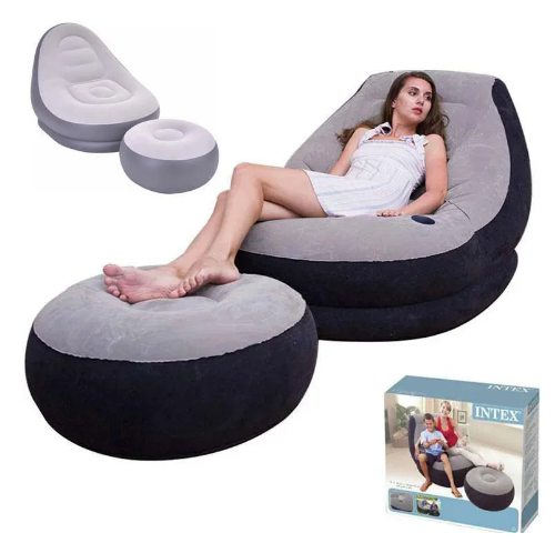 

Надувное кресло с пуфом Air Sofa 130x99x76 велюровое, Серый