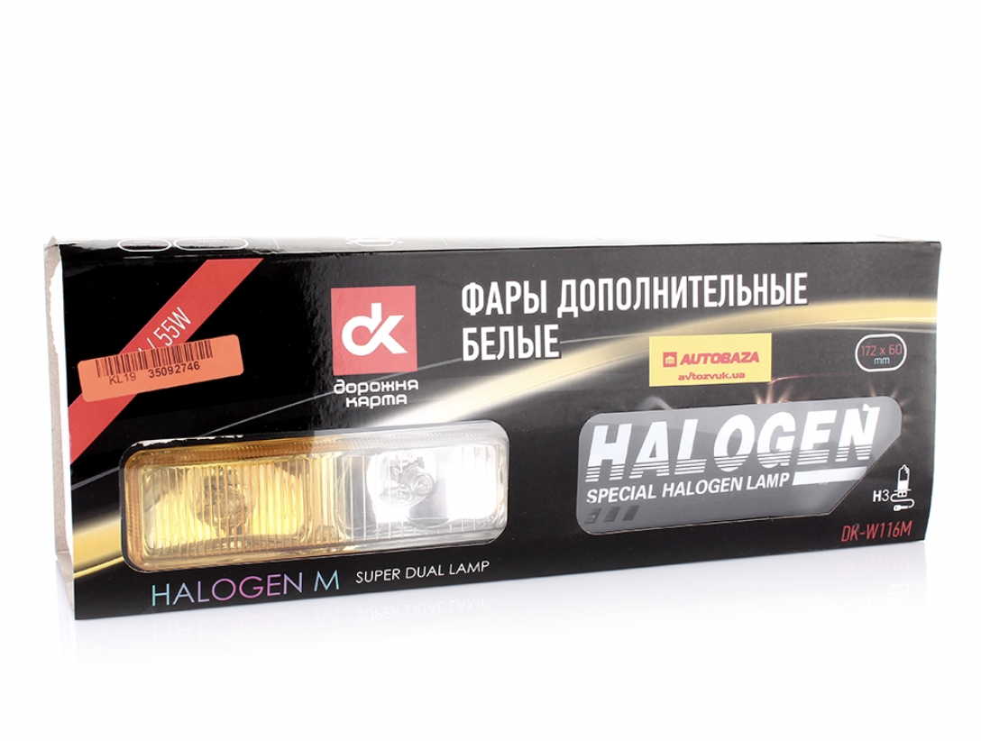 

Фары дополнительные белые halogen M, H3/12V/55W,172*60mm (цена указана за 2 шт.) DK-W116M