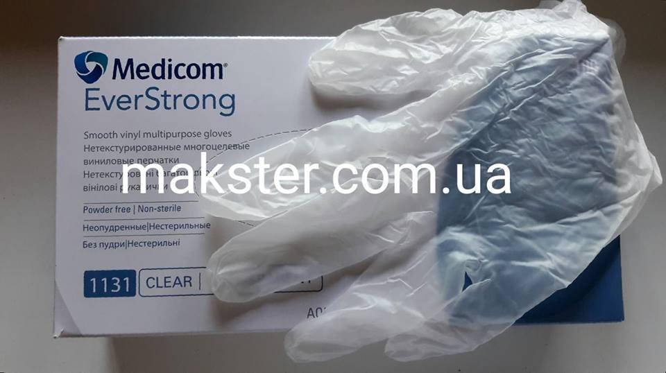 

Перчатки виниловые неопудренные Medicom, Белый