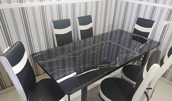 

Комплект кухонний розкладний стіл і стільці МДФ гартоване скло 6 стільців