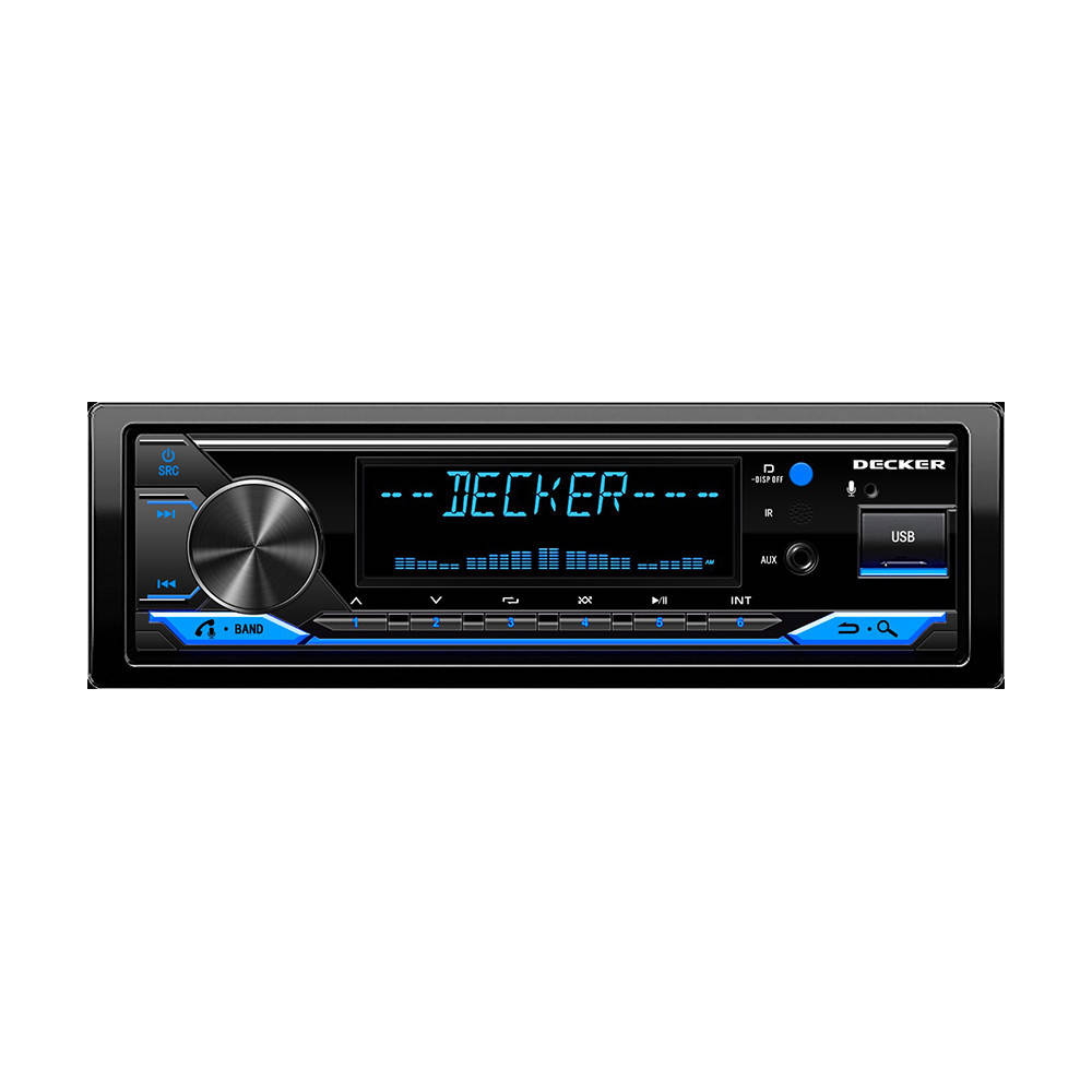 

Процессорная автомагнитола 1 din Decker MDR-124 BT с bluetooth, разъемом USB, AUX