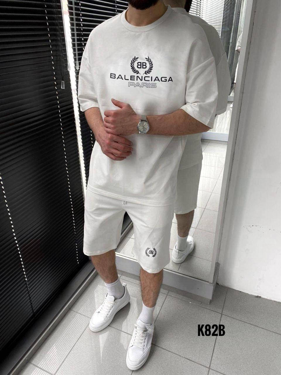 

Трикотажный костюм шорты и футболка для мужчин белый. Модный летний комплект мужской K82B