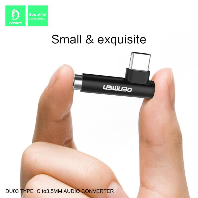 

Переходник / Адаптер наушников DENMEN DU03 Type C to 3.5mm угловой Black, Черный
