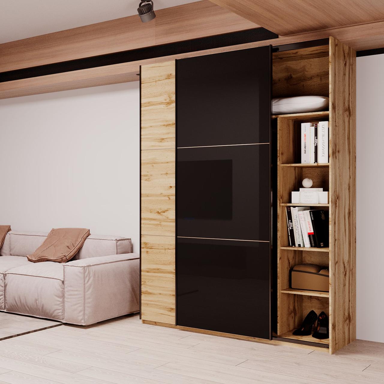 Шафа купе Doros G-Caiser Дуб Евок / Чорний 1 ДСП / 1 скло / 3 частини 180х60х240 (80737750) 4