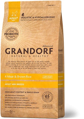 

Grandorf Грандорф 4 Meat & Brown Rice Adult Mini 3 кг - корм для собак 4 вида мяса с рисом для мини пород