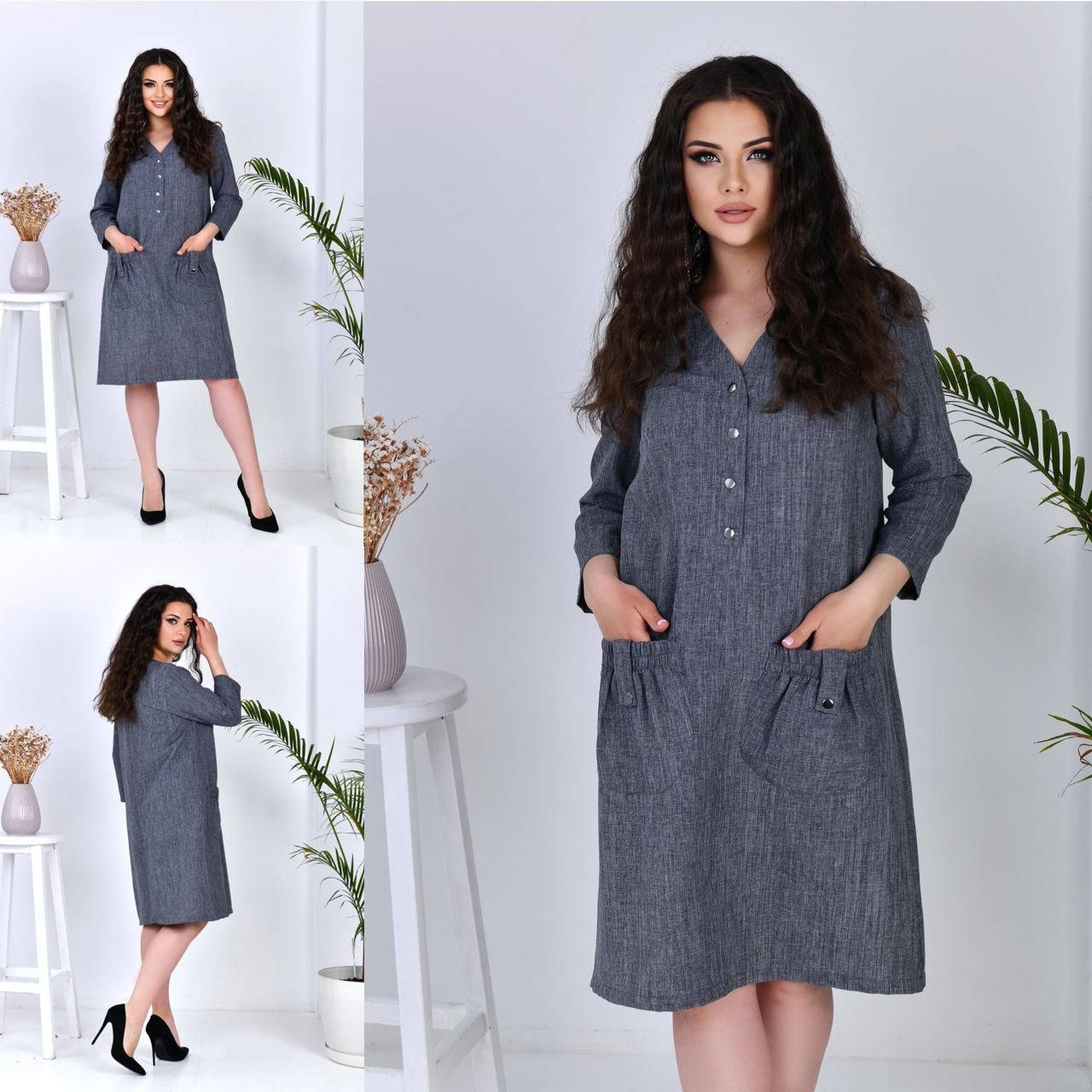 

Женское платье , материал : лён габардин , большие размеры РА-4427