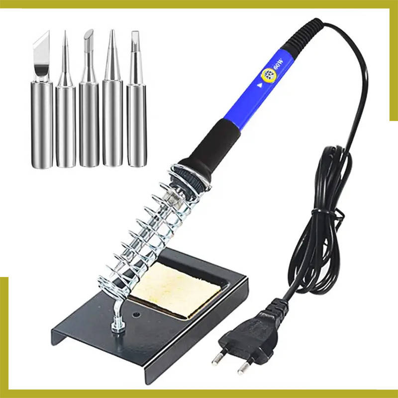 

Электрический паяльник 60 Вт с регулировкой температуры + 5 жал + подставка / Паяльники