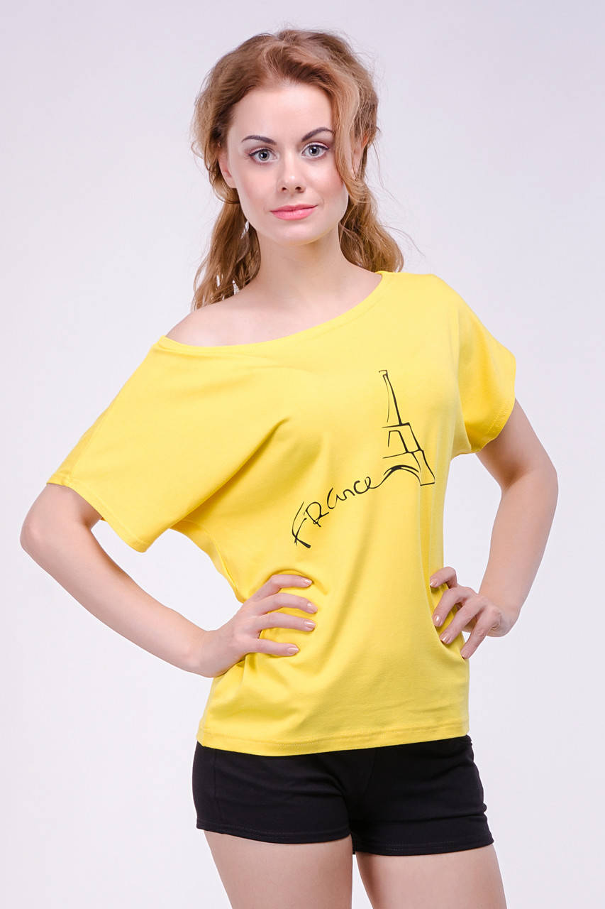

Женская Футболка - Хулиганка "Париж", разлетайка, вискоза, желтая, Желтый