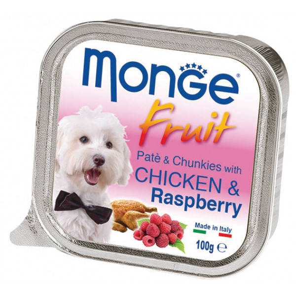

Вологий корм Monge (Монже) DOG FRUIT ніжний паштет з куркою і малиною, 100гр