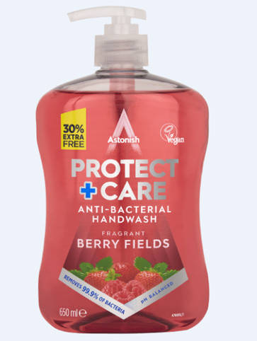 

Антибактериальное жидкое мыло Astonish Protect+Care (Berry Fields) 650 мл